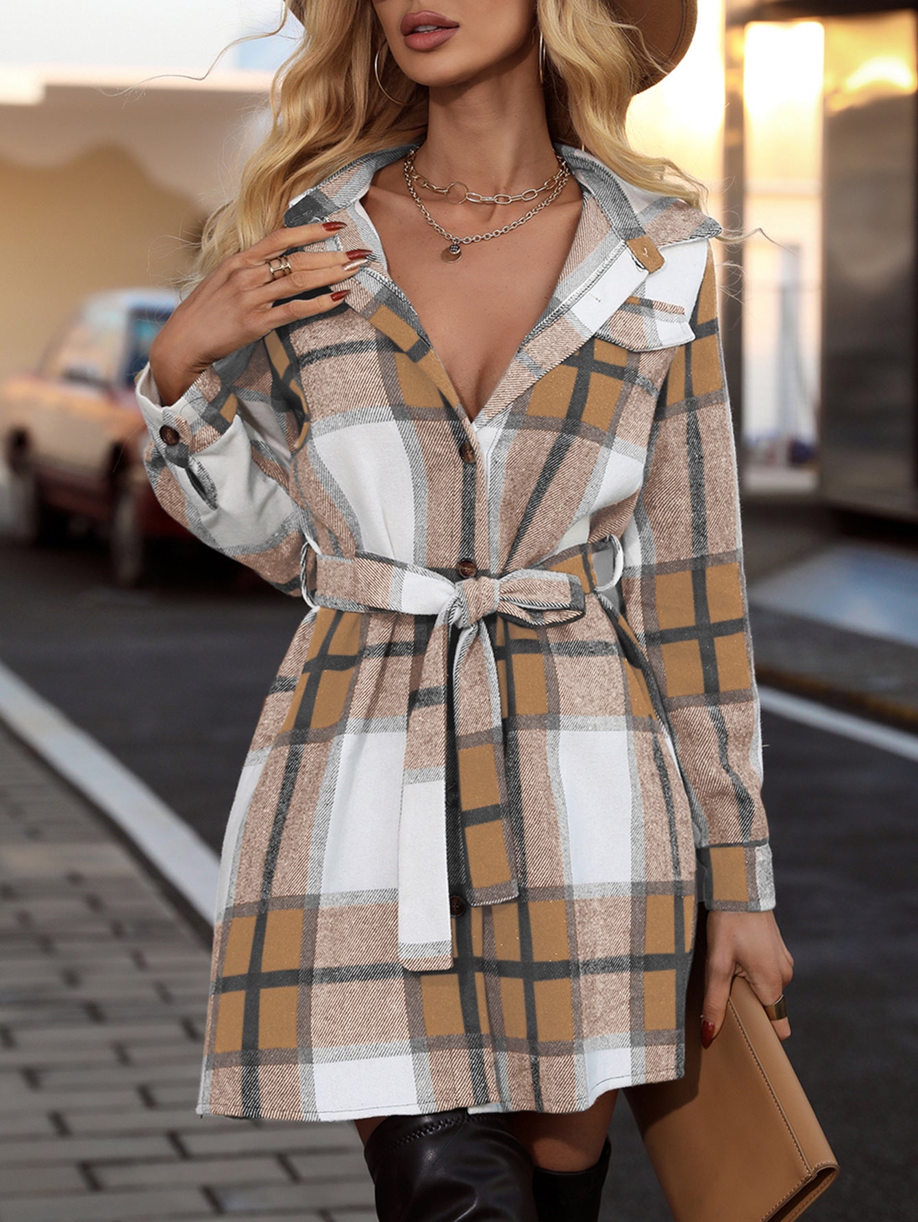 Robe à Carreaux Femme Élégante – Manches Longues et Tendance - Chic rayonnant